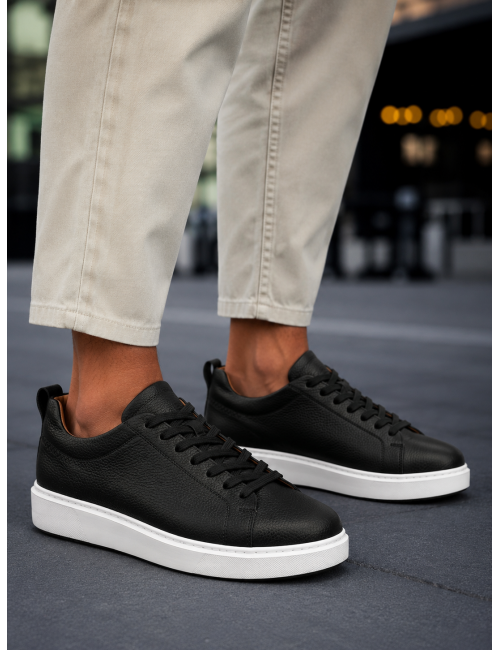 Ανδρικά μαύρα δερμάτινα casual Sneakers HG175542