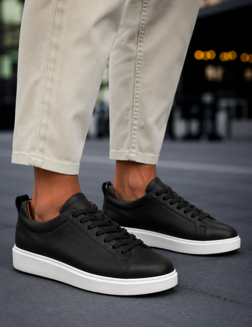 Ανδρικά μαύρα δερμάτινα casual Sneakers HG175542
