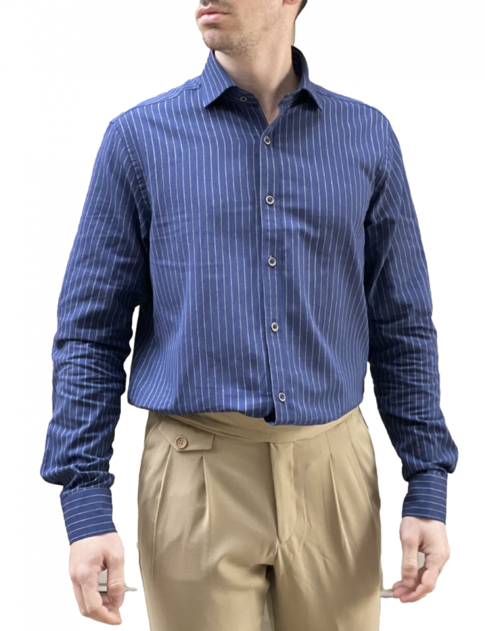 Ανδρικό μπλε με ρίγα μακρυμάνικο πουκάμισο BR145129B