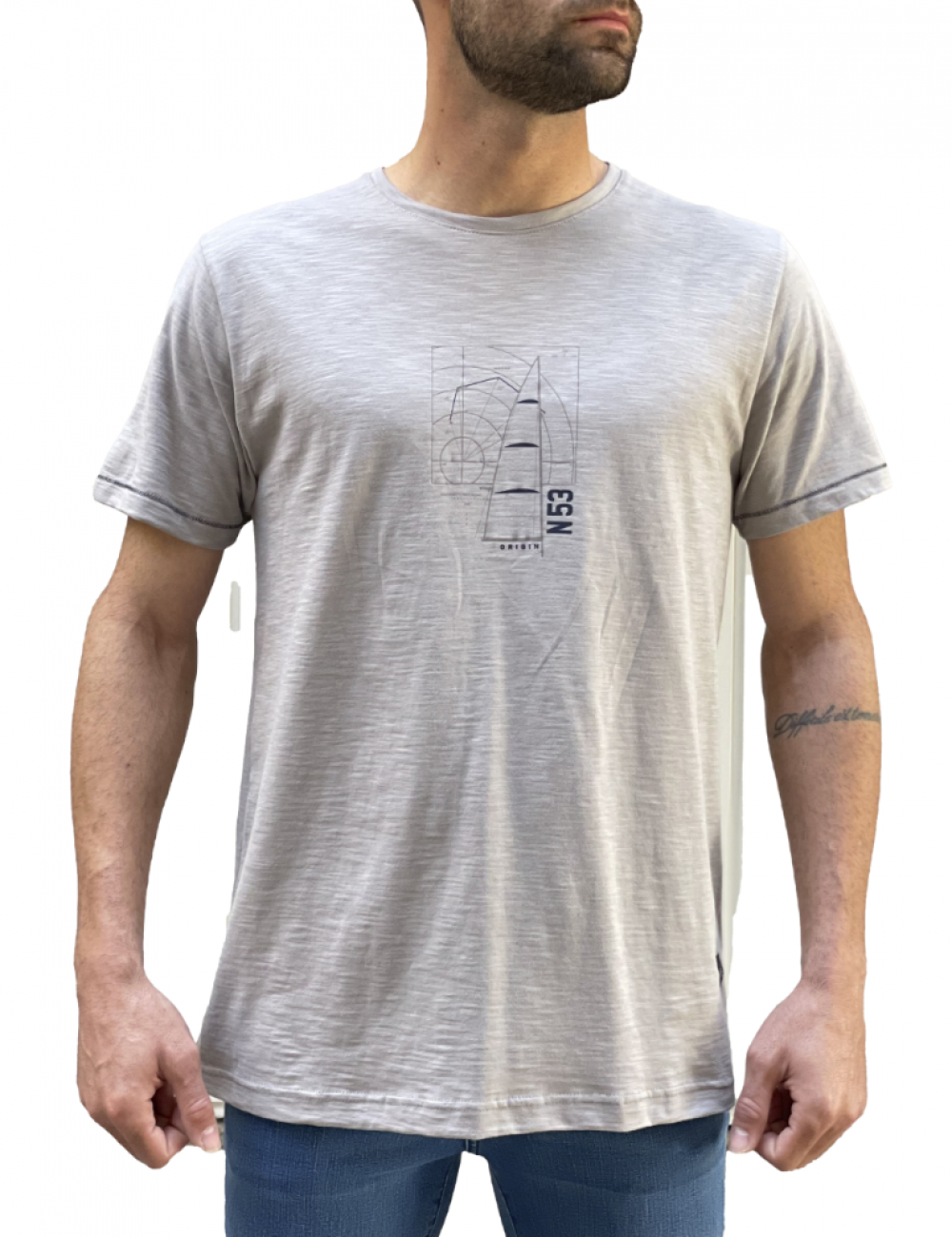 ORIGIN ανδρικό γκρι βαμβακερό T-shirt με σχέδιο 232710Q