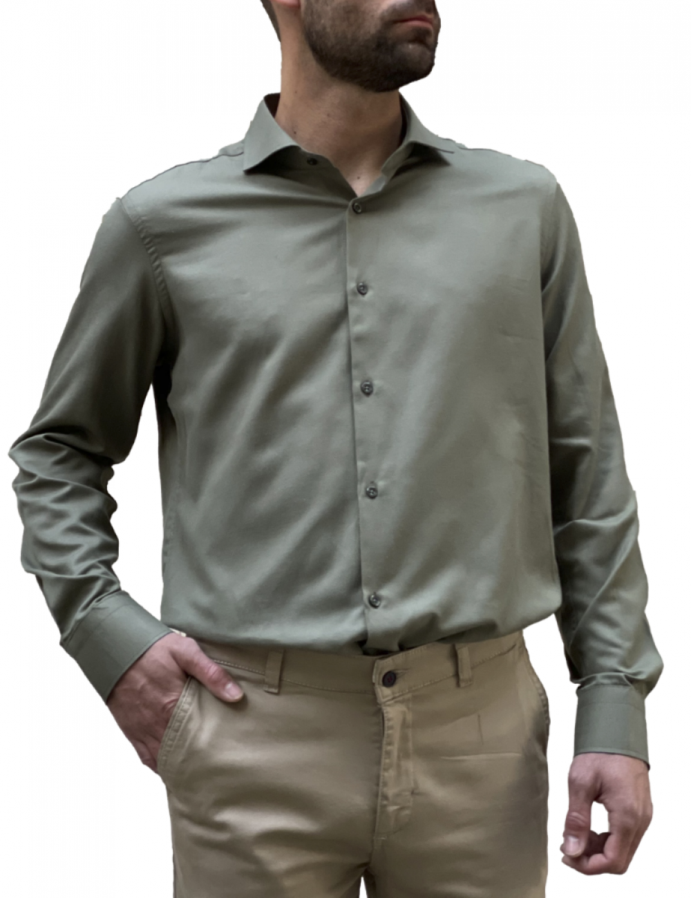 Ανδρικό χακί πουκάμισο Oxford Modern Fit 243015X