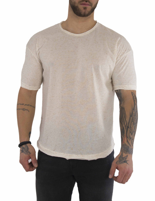 Ανδρικό μπεζ Oversized T-shirt με σχέδιο ύφανσης TST1694