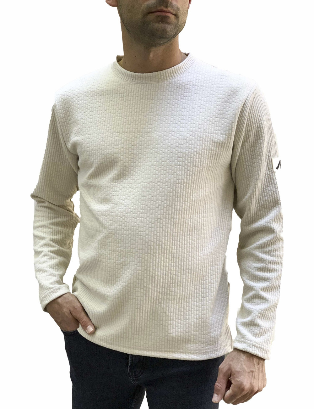 Ανδρική μπεζ μακρυμάνικη μπλούζα με ανάγλυφο σχέδιο MAJE106M