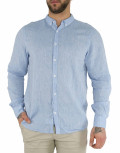 Ανδρικό Σιέλ λινό πουκάμισο με γιακά 15276T