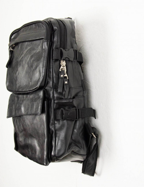 Ανδρικο μαύρο Back Pack δερματίνη με εξωτερικές τσέπες DR2194