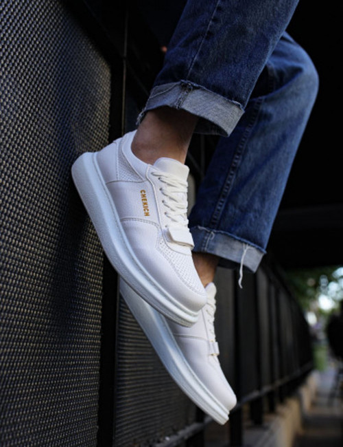 Ανδρικά λευκά Casual Sneakers δερματίνη με Scratch CH073R