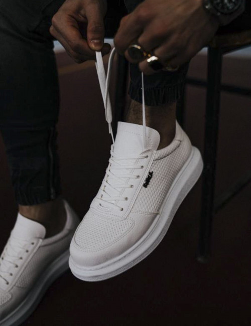Ανδρικά λευκά Sneakers δερματίνη ανάγλυφο σχέδιο 0422020W