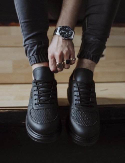 Ανδρικά μαύρα Sneakers δερματίνη ανάγλυφο σχέδιο 0422020BT