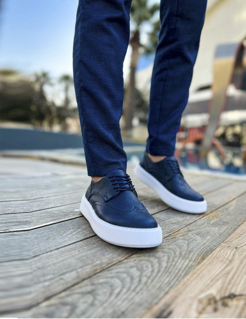 Ανδρικά μπλε oxford παπούτσια δερματίνη με κορδόνια CH149B