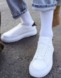 Ανδρικά λευκά δίσολα sneakers διχρωμία λαστιχένια σόλα CH107BT