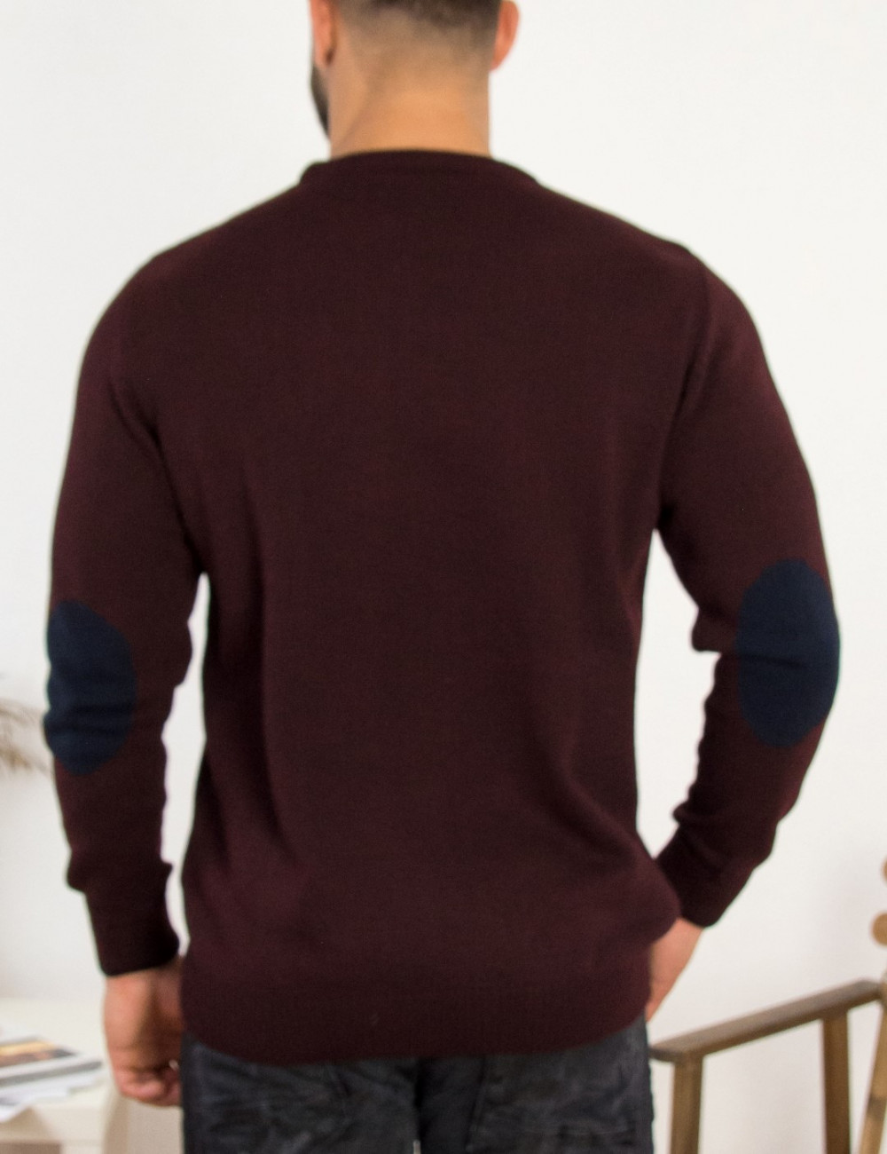 Darious ανδρικό μπορντό πλεκτό πουλόβερ με διχρωμία 18555Q