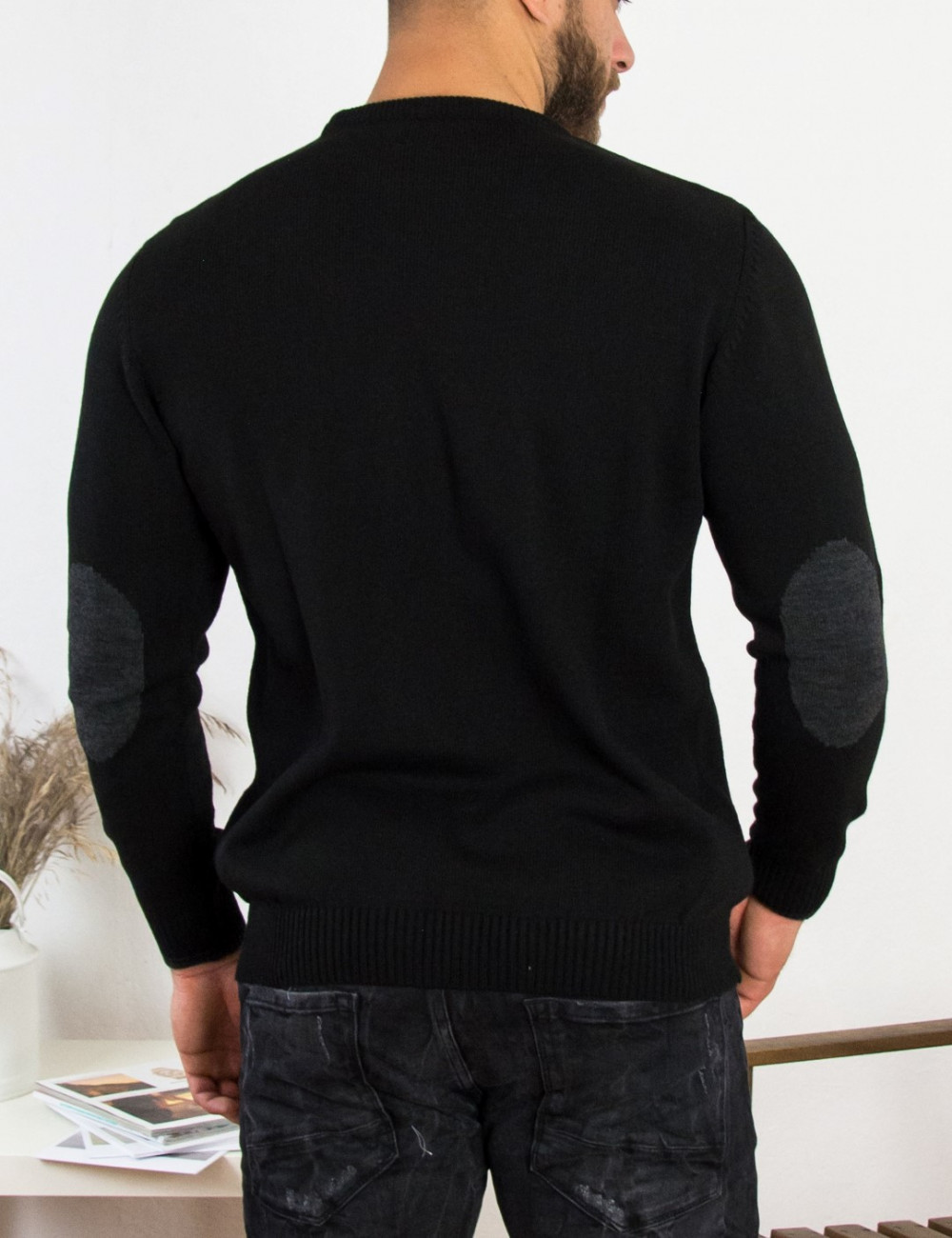 Darious ανδρικό μαύρο πλεκτό πουλόβερ με διχρωμία 18555L