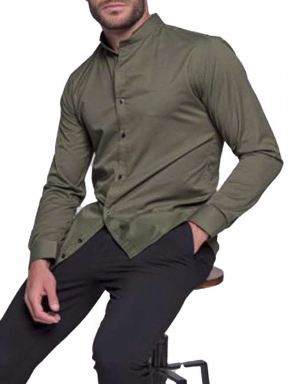 Ben Tailor ανδρικό χακί πουκάμισο με μάο γιακά 0589Q
