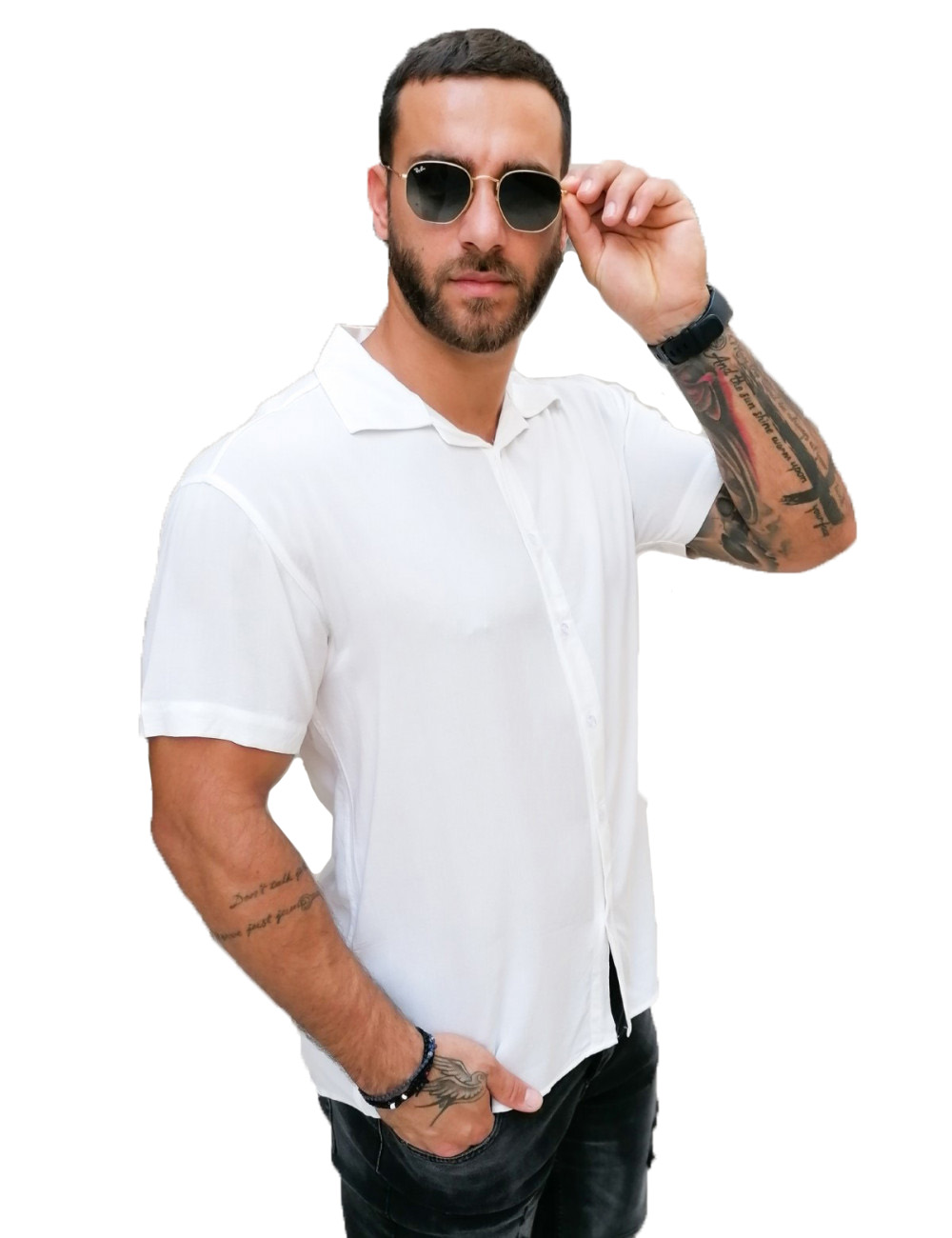 Ανδρικό λευκό κοντομάνικο πουκάμισο 202157