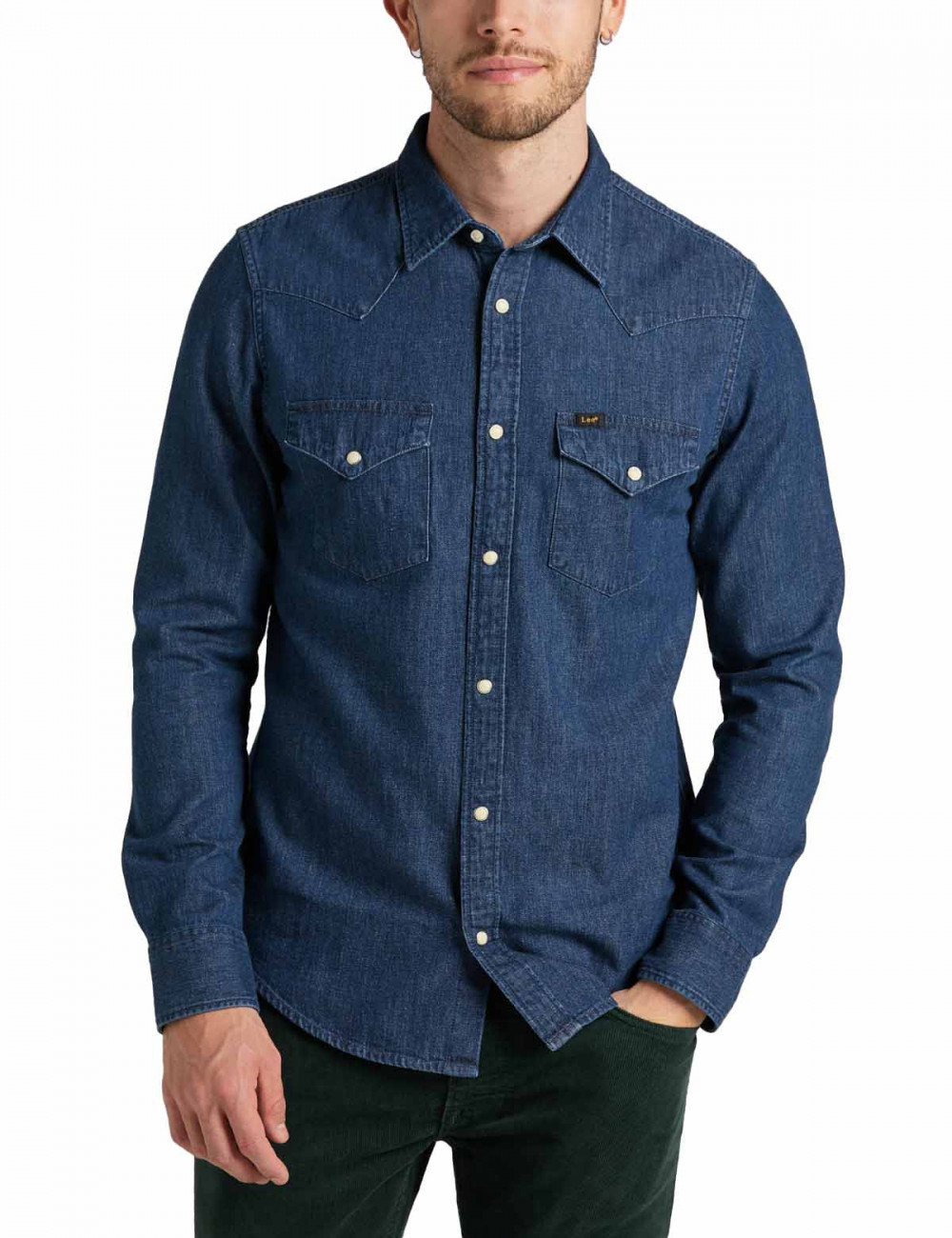 Lee Western ανδρικό μπλε τζιν μακρυμάνικο πουκάμισο L66WCUVK