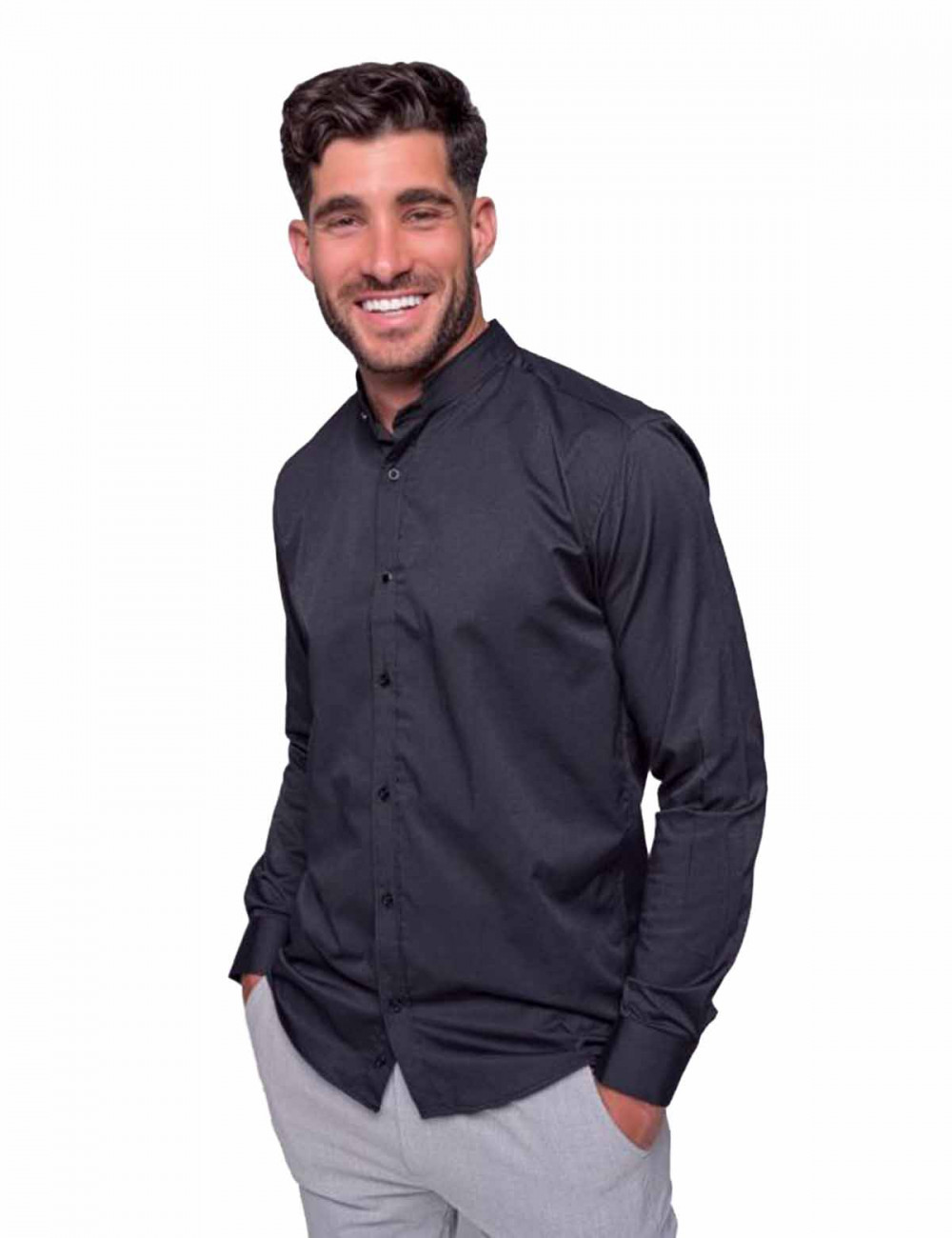Ben Tailor ανδρικό μαύρο πουκάμισο με μάο γιακά 0589