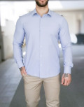Ανδρικό μπλε ριγέ πουκάμισο με διχρωμία Modern Fit 301511L