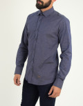 Ανδρικό μπλε πουκάμισο με ταμπά διχρωμία Ben Tailor 0088