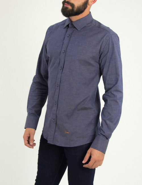 Ανδρικό μπλε πουκάμισο με ταμπά διχρωμία Ben Tailor 0088