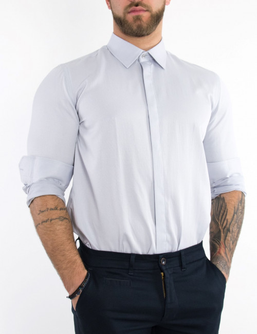 Ανδρικό γκρι μονόχρωμο πουκάμισο Regular Fit 8235