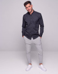 Ben Tailor ανδρικό μαύρο πουκάμισο με μάο γιακά 0589