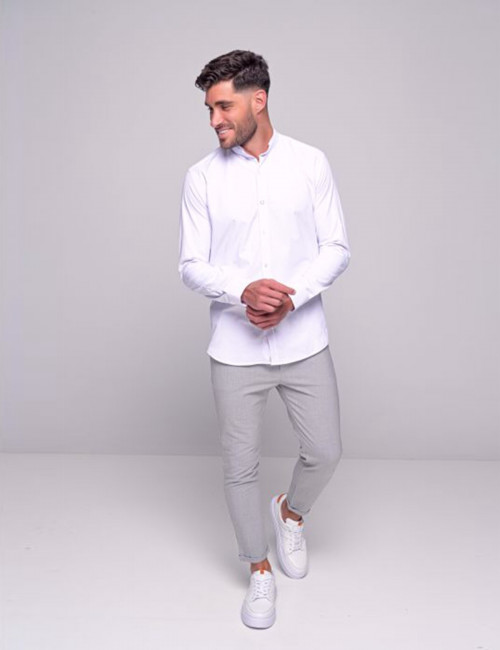 Ben Tailor ανδρικό λευκό πουκάμισο με μάο γιακά 0589W
