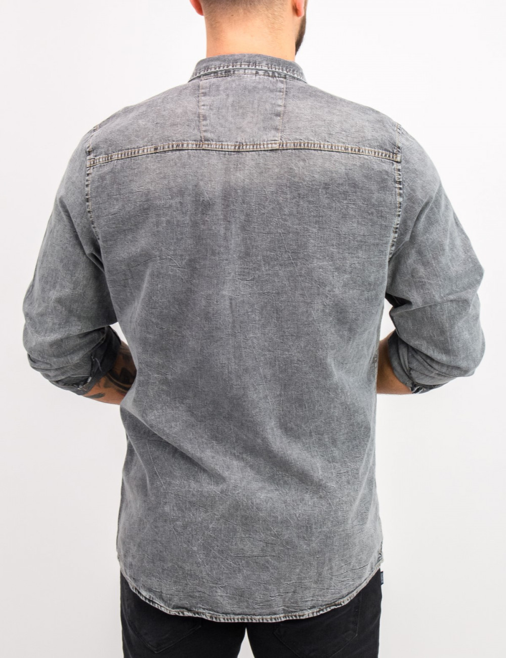 Ανδρικό γκρι τζιν πουκάμισο με κουμπιά 18276G