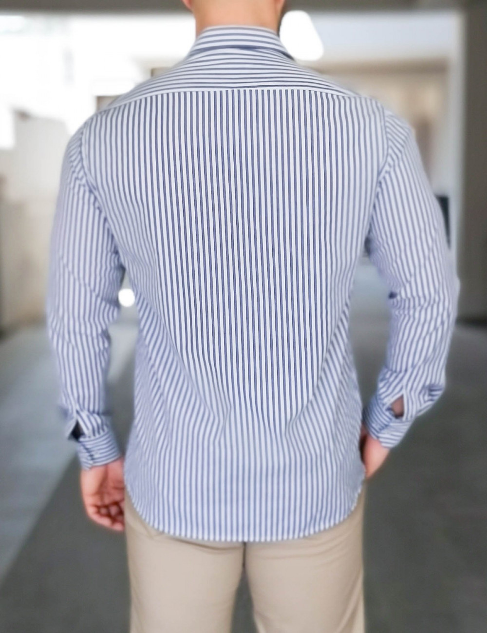 Ανδρικό μπλε ριγέ πουκάμισο Modern Fit 301511B