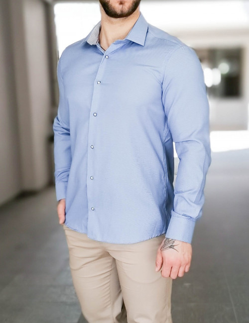 Ανδρικό μπλε πουκάμισο με διχρωμία Modern Fit 301510B