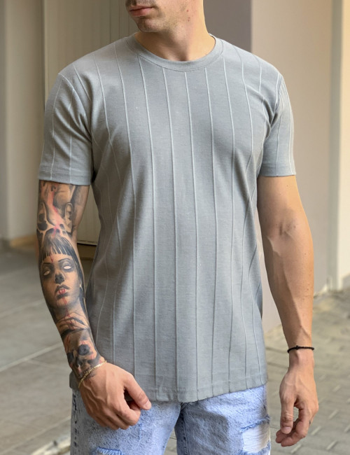 Ανδρική γκρι μονόχρωμη κοντομάνικη μπλούζα με ανάγλυφο ύφασμα TST1408G