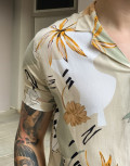 Ανδρικό μπεζ φλοράλ κοντομάνικο πουκάμισο GML384M