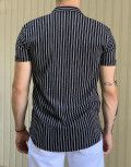 Ανδρικό μαύρο ριγέ κοντομάνικο πουκάμισο ανάγλυφο σχέδιο GML1474M