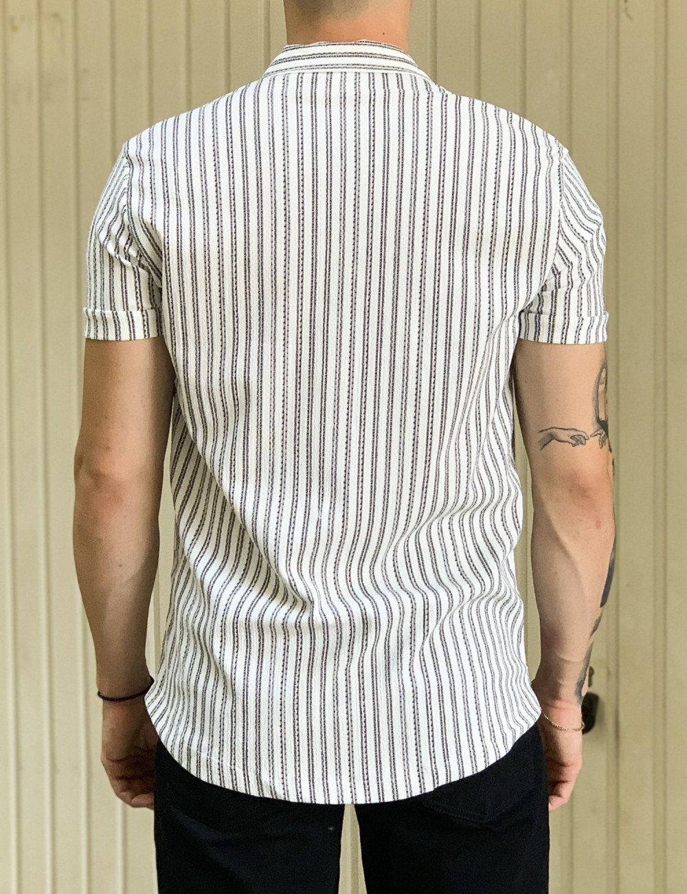 Ανδρικό λευκό ριγέ κοντομάνικο πουκάμισο ανάγλυφο σχέδιο GML1474W
