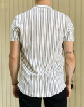 Ανδρικό λευκό ριγέ κοντομάνικο πουκάμισο ανάγλυφο σχέδιο GML1474W