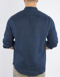 US Grand Polo ανδρικό μπλε Indigo λινό πουκάμισο μάο γιακά USC747