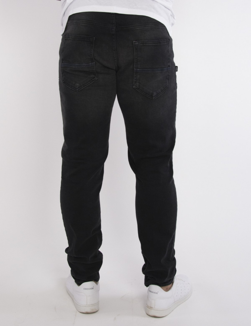 Ανδρικό ελαστικό Μαύρο Τζιν Παντελόνι Πλυμένο πεντάτσεπο με φερμουάρ HM51432