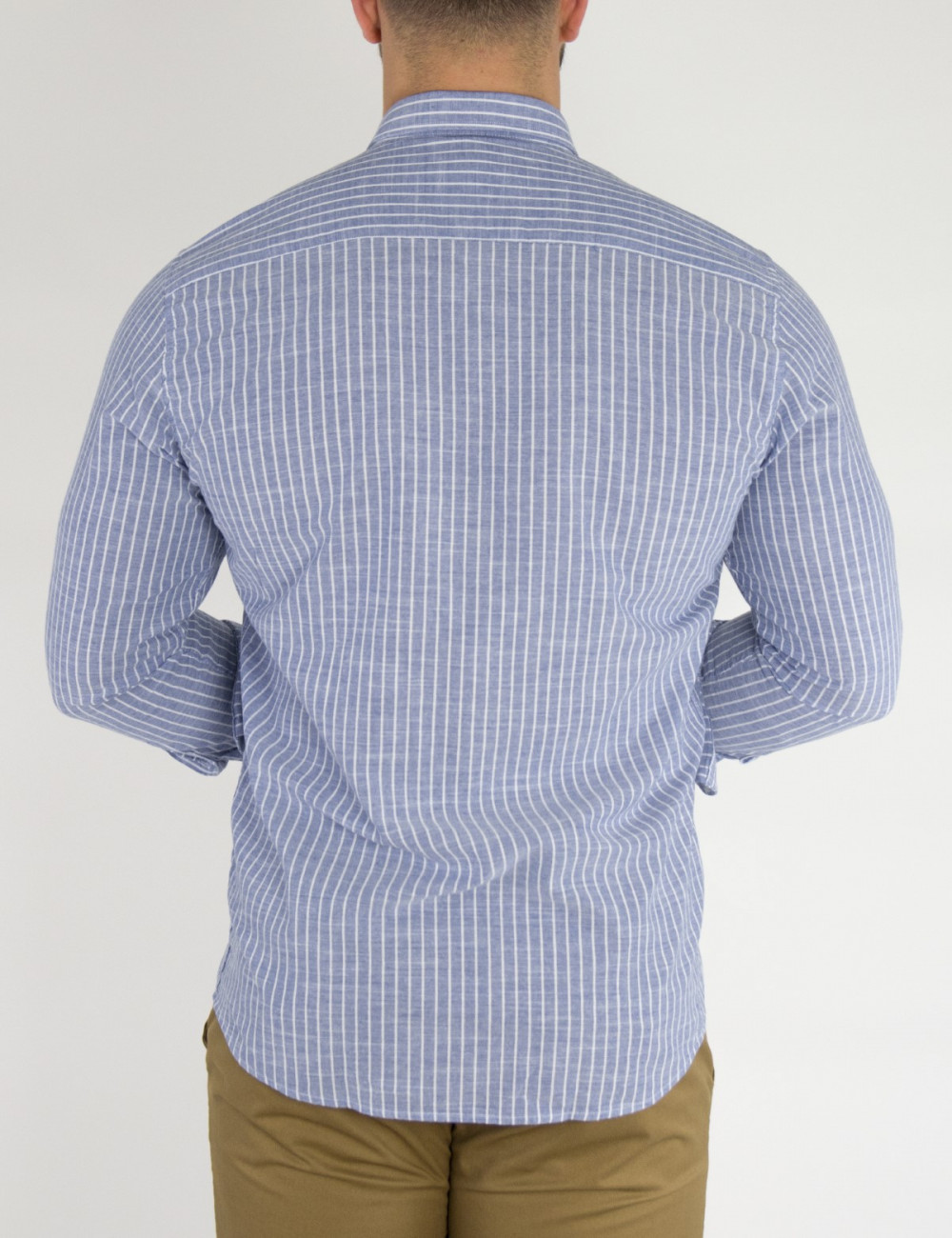 Ανδρικό βαμβακερό μπλε ριγέ πουκάμισο SL152W