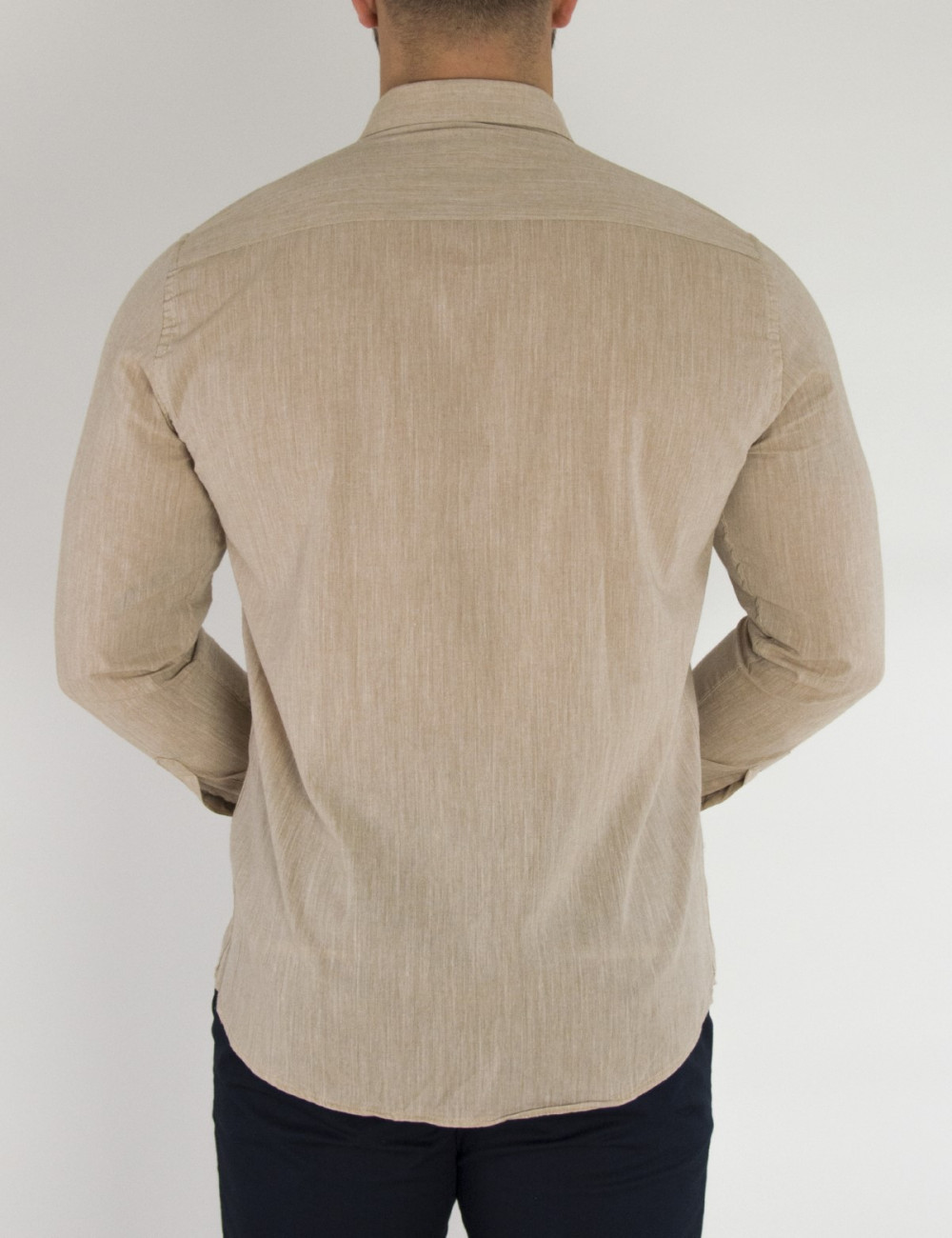 Ανδρικό βαμβακερό μπεζ μονόχρωμο πουκάμισο SL65B