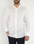 Ανδρικό λευκό λινό πουκάμισο με γιακά 15276