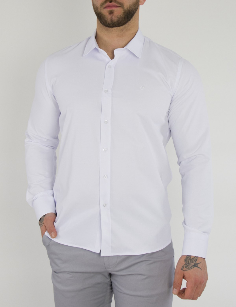 Ανδρικό βαμβακερό λευκό πουκάμισο SL110