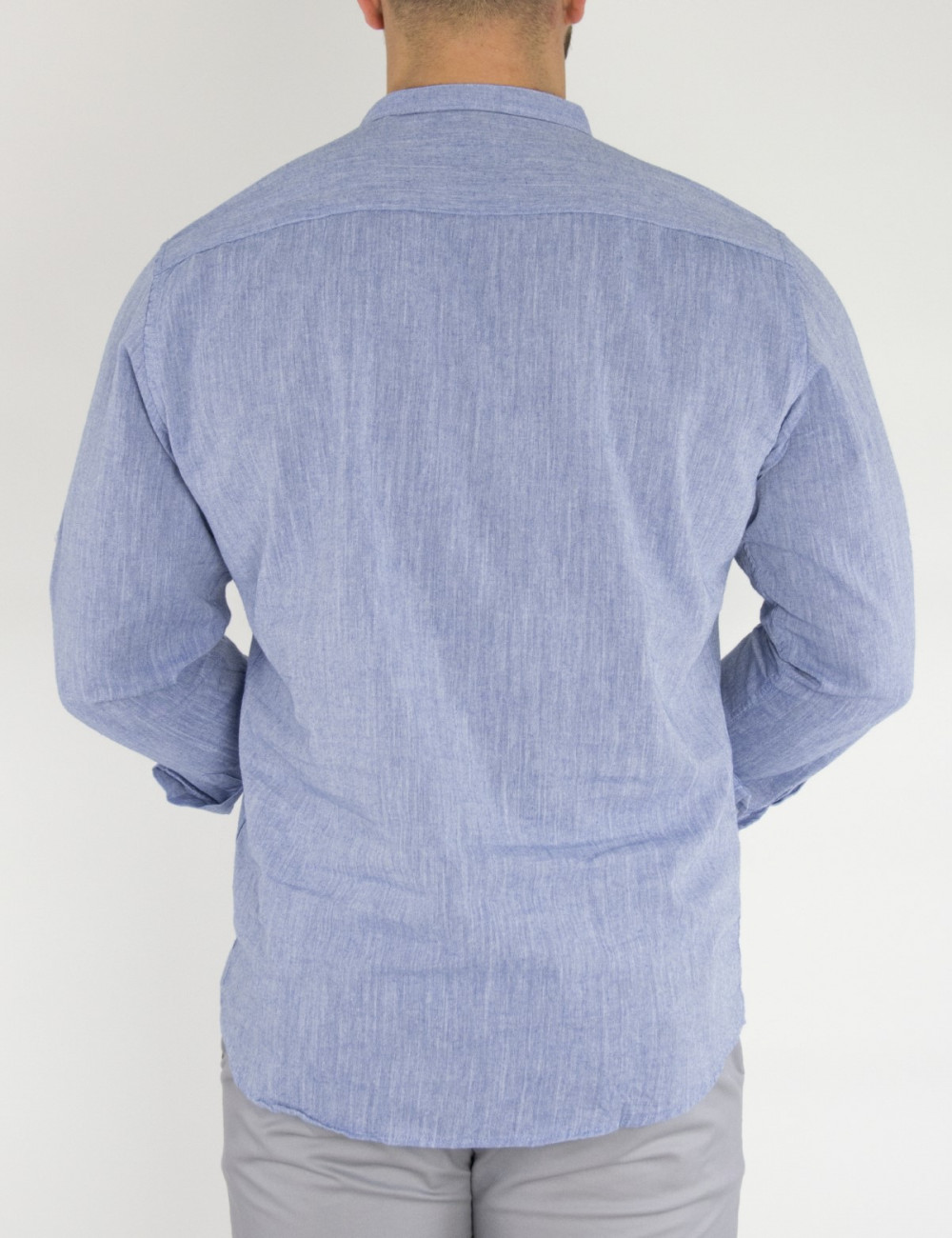 Ανδρική πουκαμίσα βαμβακερή μπλε με μάο γιακά SL151B