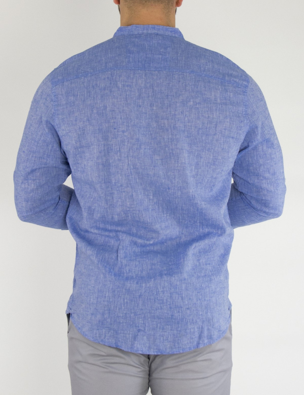 Ανδρικό σιελ λινό πουκάμισο με μάο γιακά 17038S