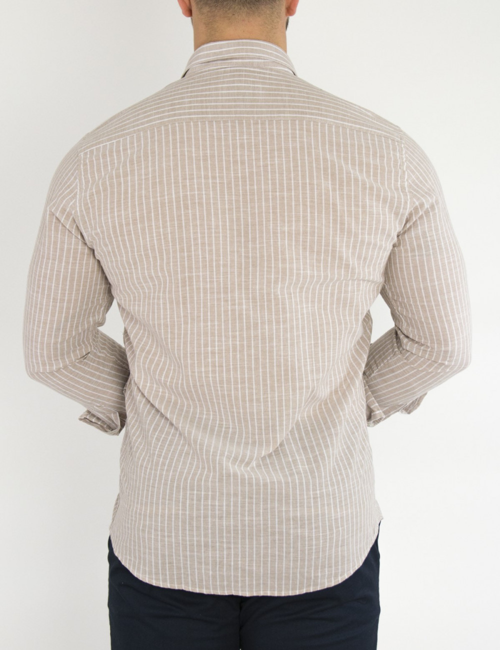 Ανδρικό βαμβακερό μπεζ ριγέ πουκάμισο SL152