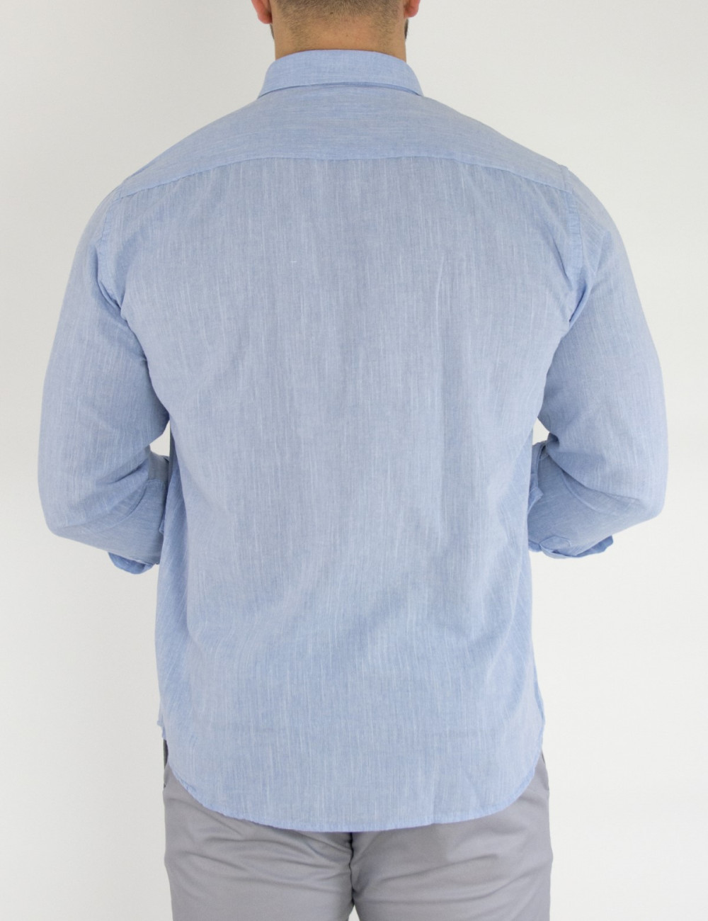 Ανδρικό βαμβακερό σιέλ μονόχρωμο πουκάμισο SL65C