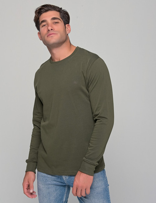 Everbest Ανδρική χακί βαμβακερή μπλούζα Plus size 2310160Q