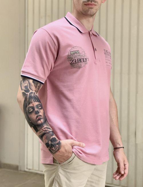 Everbest ανδρική ροζ Polo μπλούζα Plus Size 208330P