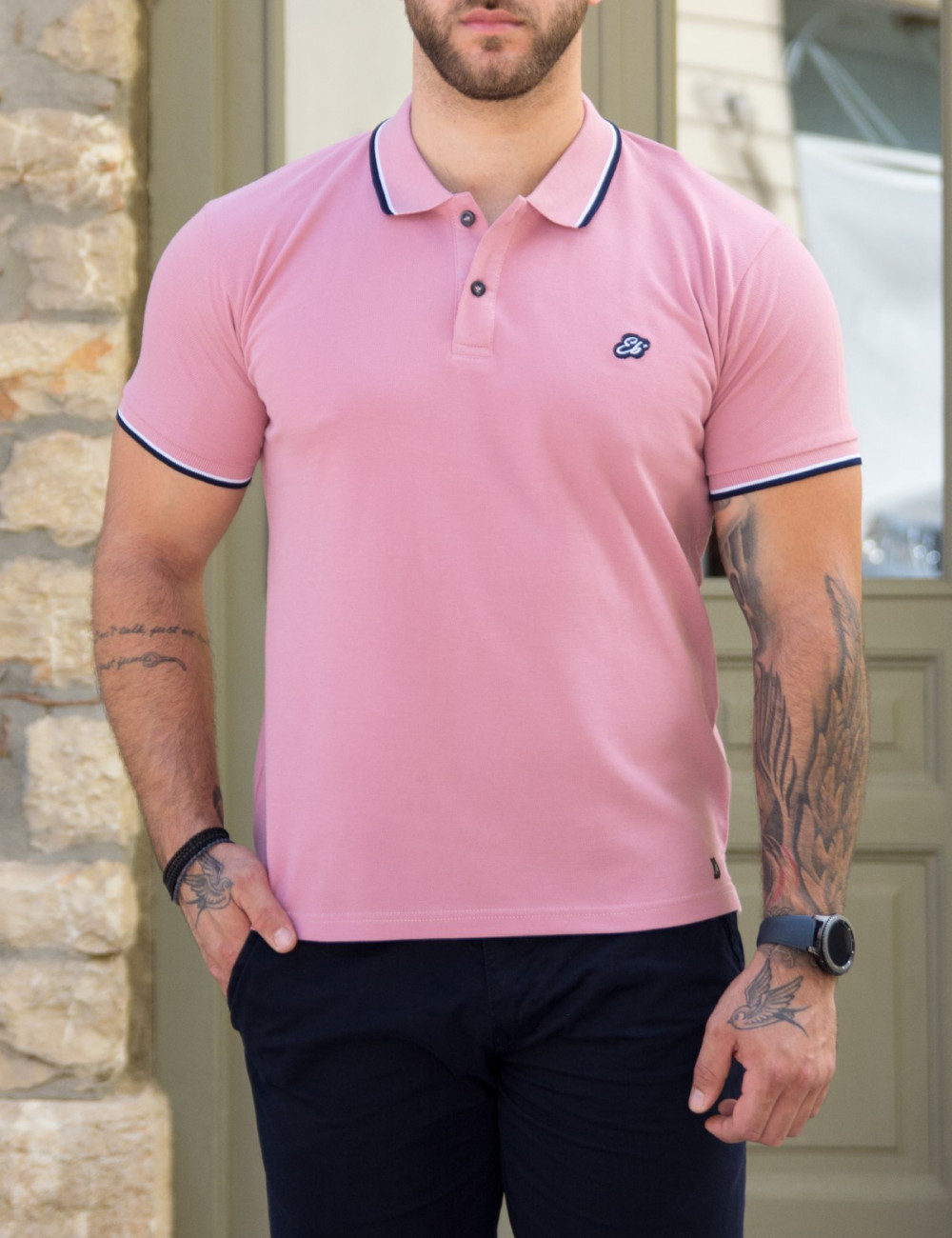 Ανδρική ροζ Polo μπλούζα Everbest 212923