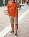Everbest ανδρική πορτοκαλί Polo μπλούζα Plus Size 208330O