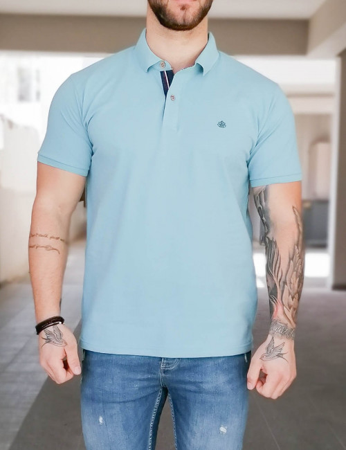 Everbest ανδρική γαλάζιο Polo μπλούζα Plus Size 222839