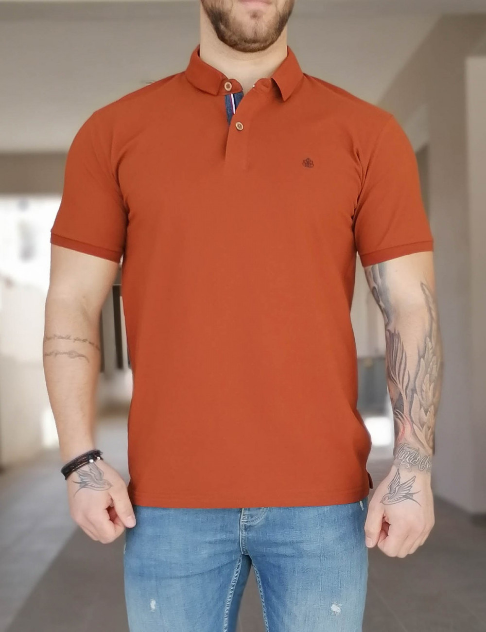 Everbest ανδρική κεραμιδί Polo μπλούζα Plus Size 222839K